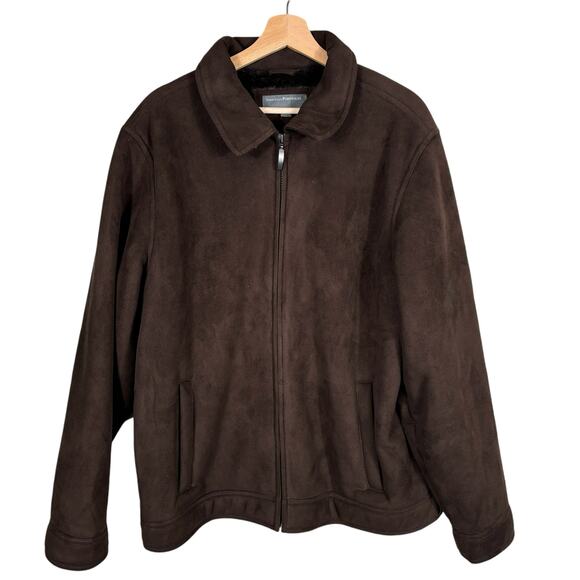 Perry Ellis Winter Jacket Men's Large Brown Faux Suede Faux Fur Lining Full Zip - Picture 1 of 11